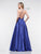 Colors Dress - 2183 Illusion Plunging Neck Satin A-Line Gown in Blue