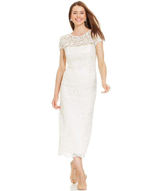 Patra - Short Sleeve Floral Lace Dress 13387 in White