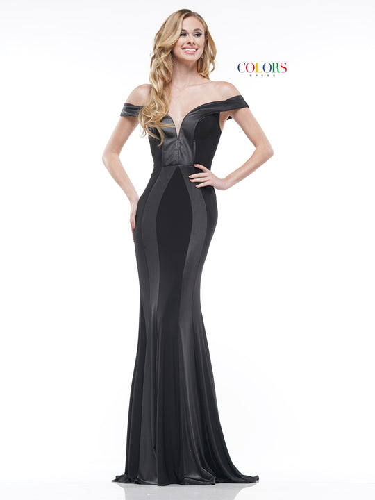 Colors Dress - 2185 Fitted Off-Shoulder Sheath Gown In Black
