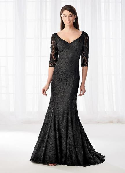 Cameron Blake - 218601W Fitted Curved V neck Mermaid Dress In Black