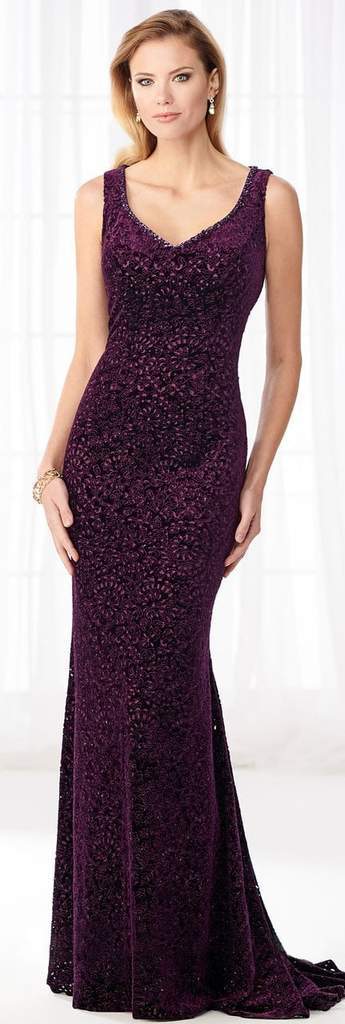 Mon Cheri - Cameron Blake - Sleeveless V Neck Sheath Evening Dress 218602 In Purple