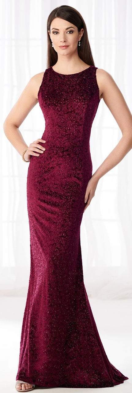Cameron Blake - 218604 Sleeveless Jewel Sheath Evening Dress in Red