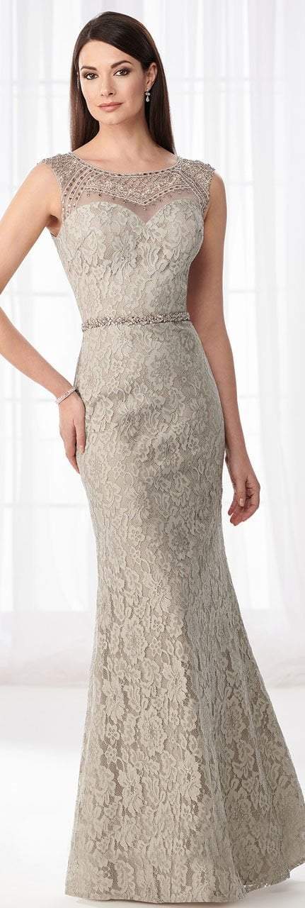 Cameron Blake - 218606W Lace Fitted Trumpet Evening Gown in Neutral