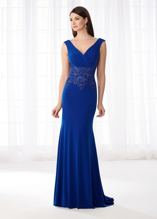 Cameron Blake - 218607W Ruched Trumpet Evening Dress in Blue
