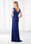 Cameron Blake - 218609W Scalloped V Neck Empire Evening Dress in Blue