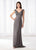 Cameron Blake - 218609W Scalloped V Neck Empire Evening Dress in Gray
