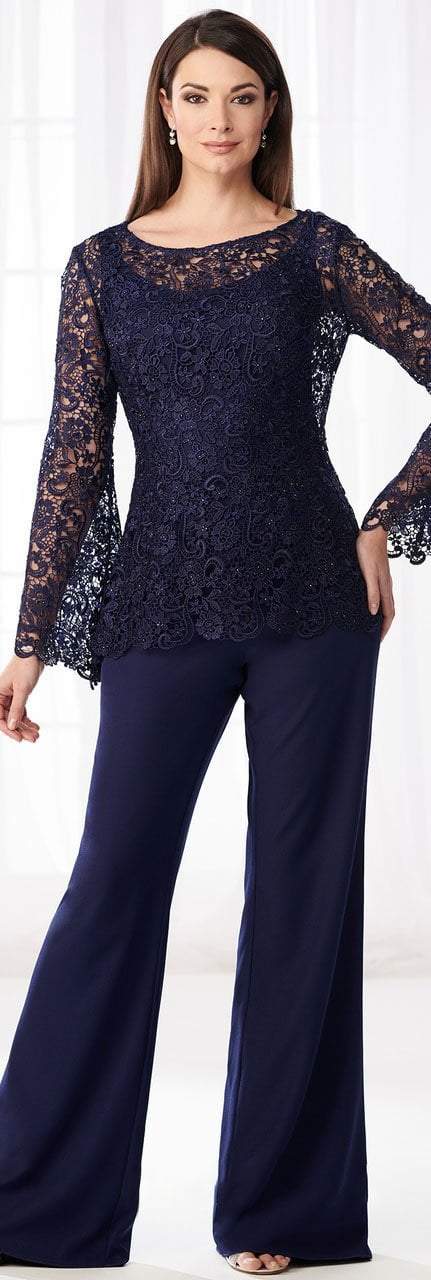 Cameron Blake - 218611 Three-piece Sheer Lace Pantsuit in Blue