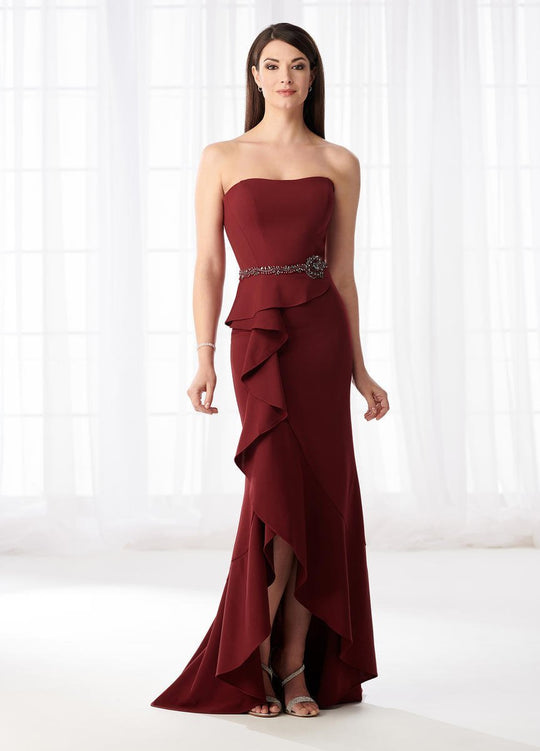 Cameron Blake - 218612 Strapless Peplum Ruffled Sheath Evening Dress in Red