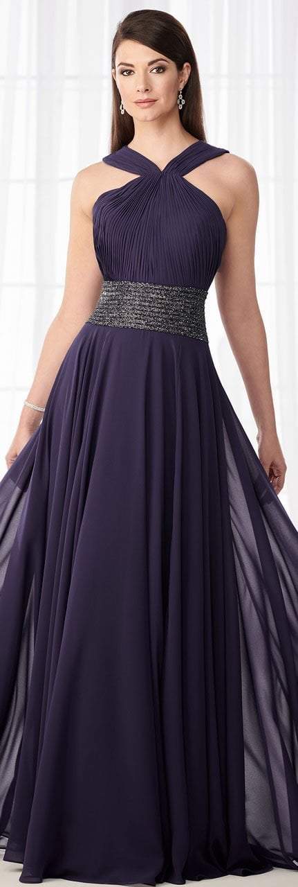 Cameron Blake - 218615 Ruched Halter A-Line Evening Dress in Purple