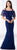 Cameron Blake - 218619 Cold Shoulder Lace Ruffled Evening Gown in Blue