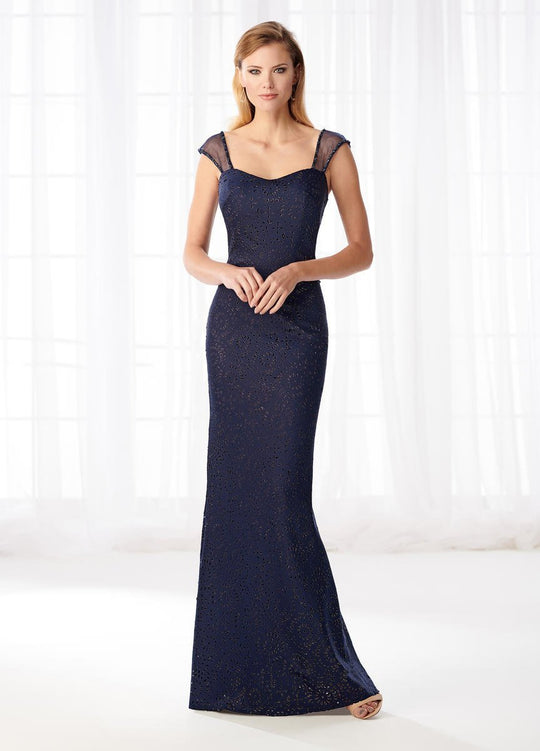 Cameron Blake - 218620W Fitted Sweetheart Cap Sleeves Evening Dress in Blue
