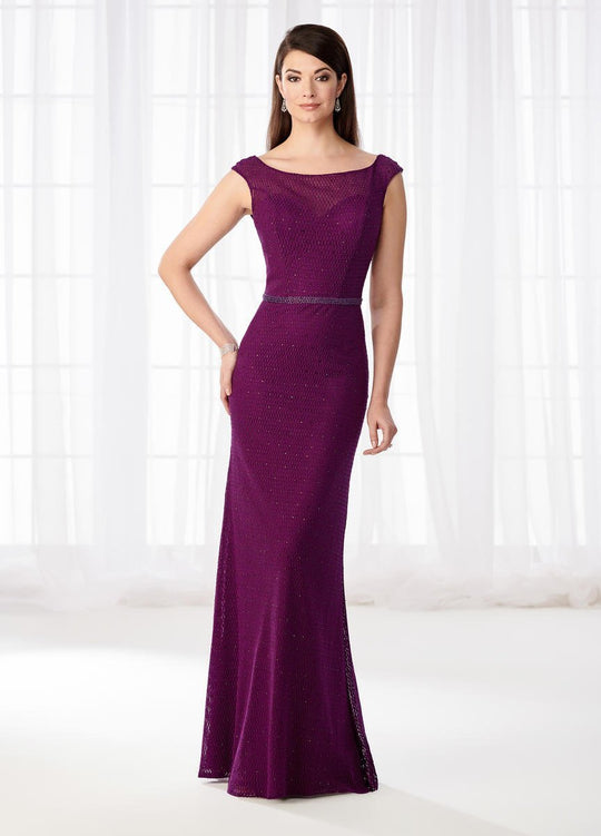 Cameron Blake - 218629W Fitted Bateau Sheath Evening Dress in Purple