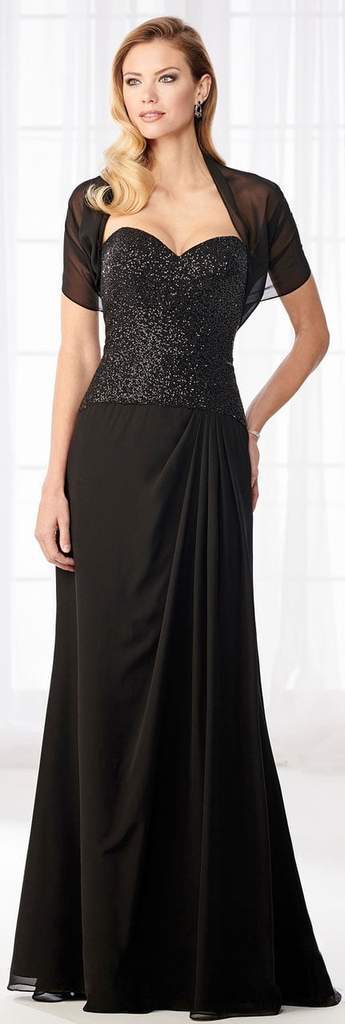 Mon Cheri - Sequined Strapless Chiffon Evening Gown 218630W In Black