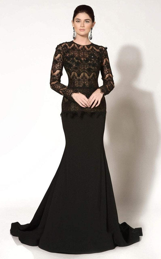 MNM Couture - 2186 Laced Jewel Neck Mermaid Dress in Black