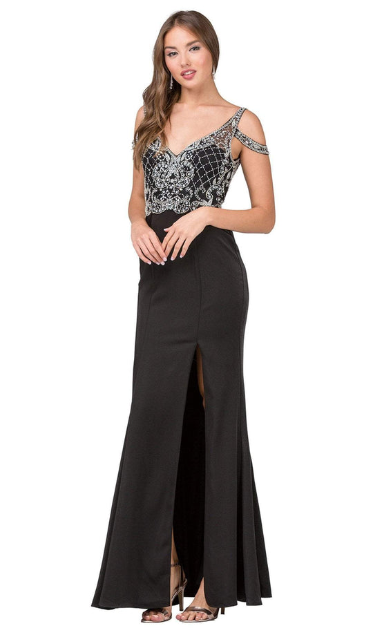 Dancing Queen - 2187 Sleeveless Embellished V-neck Sheath Prom Dress
