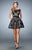 La Femme - 21876 Lace Sheer Bateau A-line Dress in Black and Pink