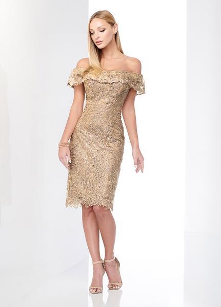 Social Occasions by Mon Cheri - Off-Shoulder Corded Lace Dress 218810 - 1 pc Gold In Size 8 Available In Gold