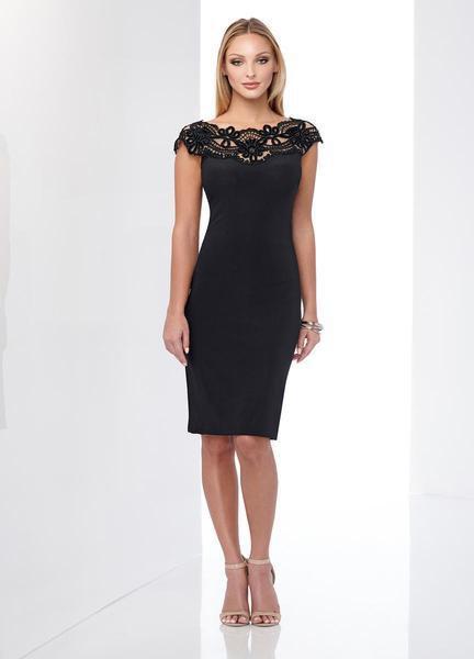 Social Occasions by Mon Cheri - 218814 Lace Applique Jersey Dress In Black and Neutral