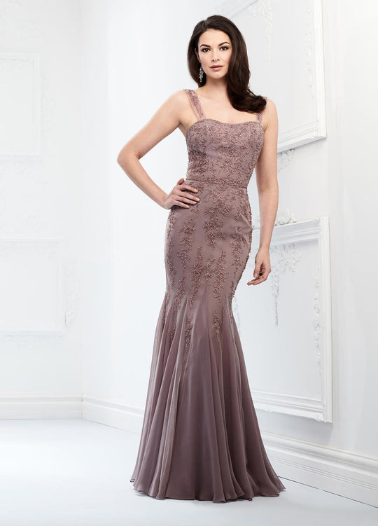 Montage by Mon Cheri - 218903 Beaded Fitted Trumpet Evening Dress in Brown