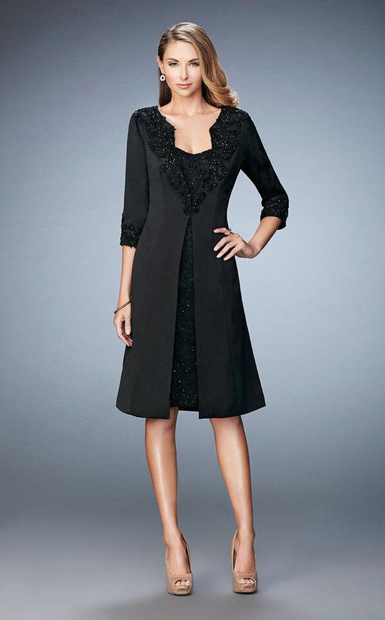 La Femme - 21903 Embroidered Strapless Dress with Knee Length Jacket In Black