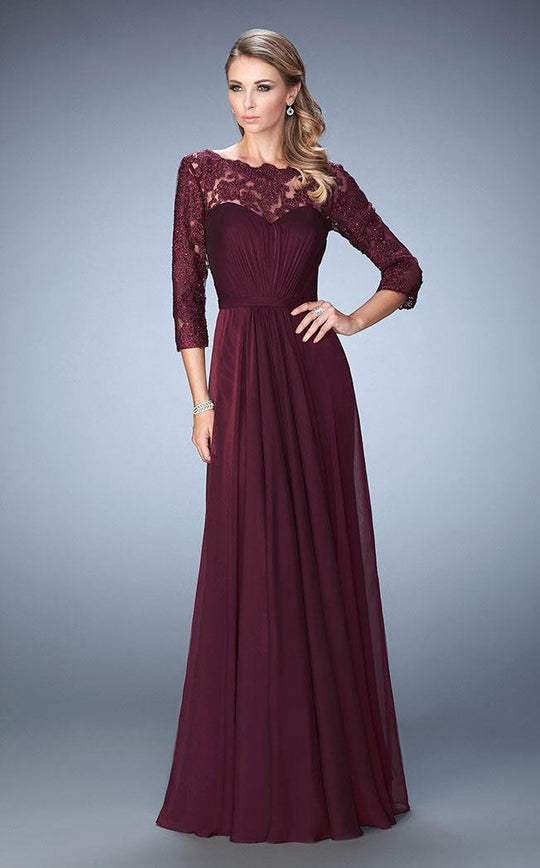 La Femme - 21915 Embellished Illusion Bateau A-line Dress In Red