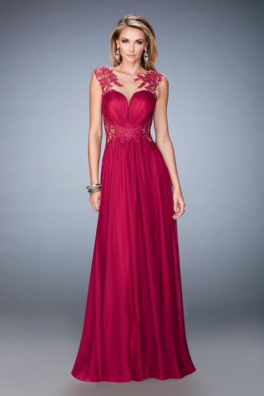La Femme - 21921 Illusion Embellished Chiffon Gown In Red