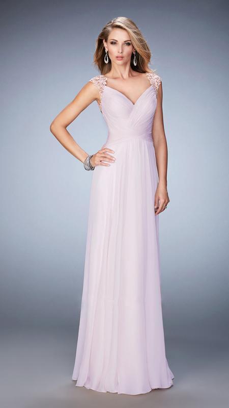 La Femme - 21925 Bedazzled Chiffon A-line Dress In Pale Pink