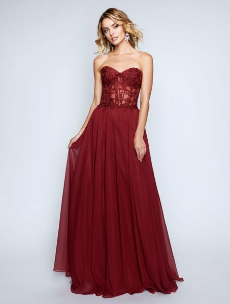 Nina Canacci - 2194 Strapless Lace Sweetheart Corset A-line Dress In Red