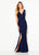 Cameron Blake - 219677 Embellished Plunging V-neck Trumpet Dress In Blue