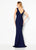 Cameron Blake - 219677 Embellished Plunging V-neck Trumpet Dress In Blue