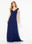 Cameron Blake - 219684 Beaded V-neck Chiffon Sheath Dress In Blue