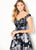 Cameron Blake - 219695 Beaded Neckline Floral A-line Gown Dress In Black and White