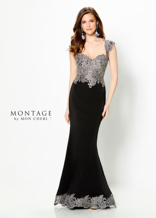 Montage by Mon Cheri - 219974 Corded Lace Sweetheart Trumpet Dress In Black and Gray