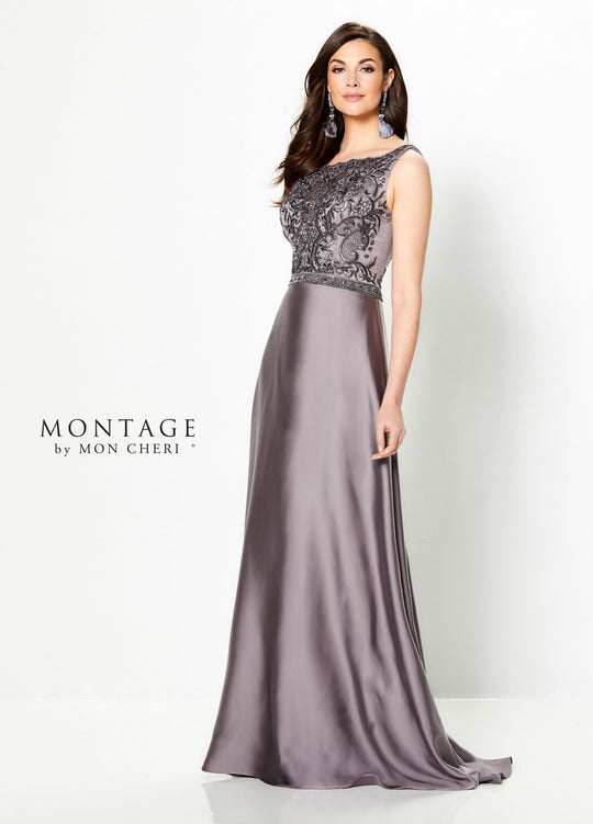 Montage by Mon Cheri - 219977 Embroidered Lace A-Line Dress In Gray