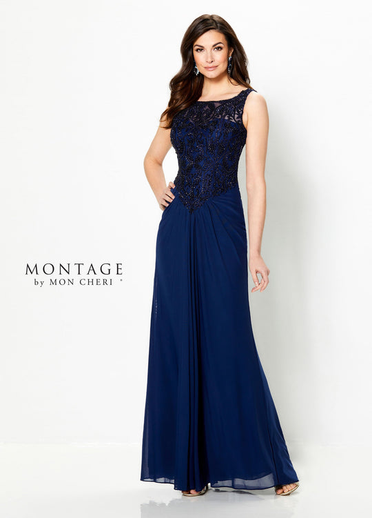 Montage by Mon Cheri - 219980 Embroidered Lace Bateau A-Line Dress In Blue