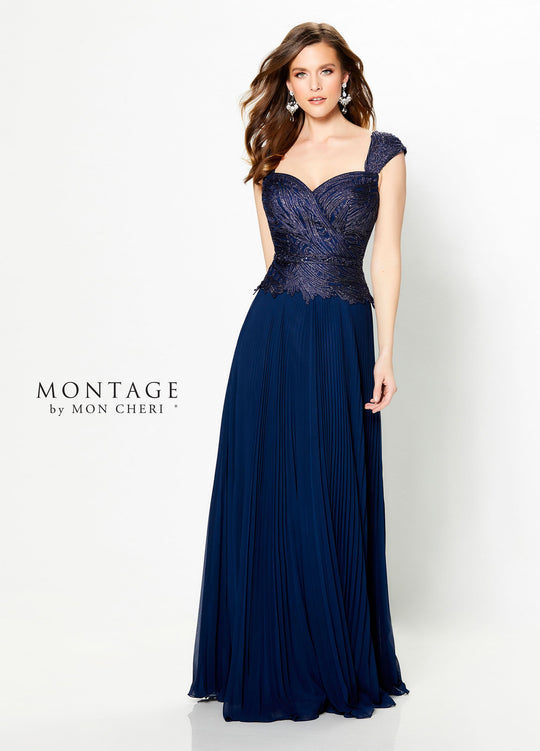 Montage by Mon Cheri - 219985 Bedazzled Sweetheart Chiffon Dress In Blue