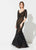 Ivonne D for Mon Cheri - 219D77 Feathered and Beaded Trumpet Gown In Black and Neutral