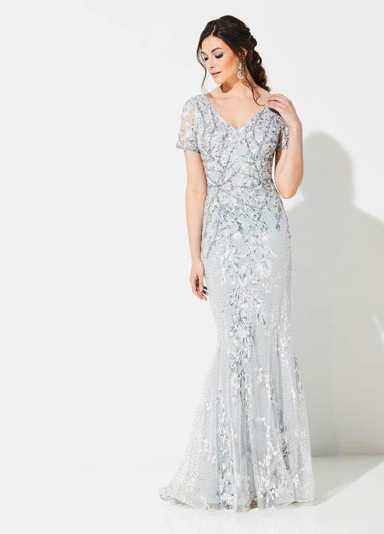 Ivonne D for Mon Cheri - 219D78W Embellished V-Neck Trumpet Gown In Blue