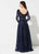Ivonne D for Mon Cheri - 219D79W Long Sleeves Embroidered A-line Gown In Blue and Black