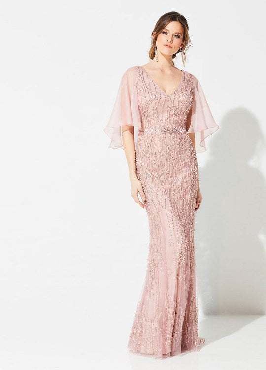 Ivonne D for Mon Cheri - 219D82W Choir Boy Sleeves Beaded Trumpet Gown In Pink