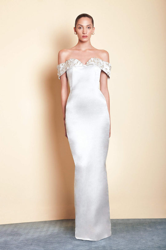Saiid Kobeisy - Pre-Fall19-21 Beaded Off-Shoulder Sheath Dress In Silver
