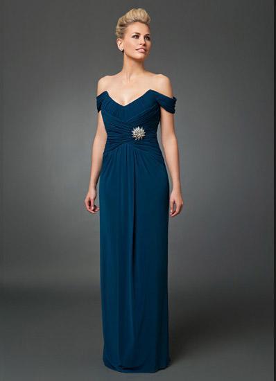 Daymor Couture - Ruched V-Neck Dress 220 in Blue and Green