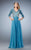 La Femme - 22031 V Neck Quarter Length Sleeves A Line Long Gown In Blue