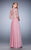 La Femme - V Neck Quarter Length Sleeves A Line Long Gown 22031 In Pink