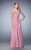 La Femme - V Neck Quarter Length Sleeves A Line Long Gown 22031 In Pink