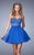 La Femme - Embroidered Sweetheart A-line Dress 22049 in Blue