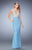 La Femme - 22073 Metallic Lace Sheer Jewel Dress In Blue