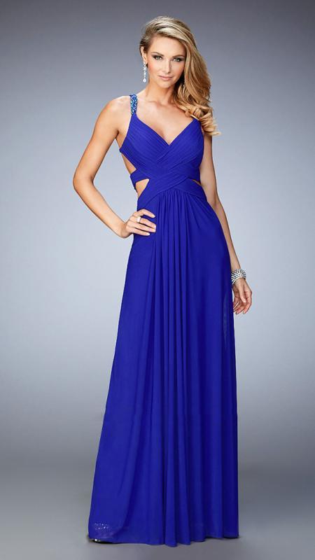 La Femme - V-Neck Long Prom Dress  22089 in Blue