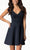 Harper And Lemon - 22103 V Neck Sheer Side A-Line Cocktail Dress in Blue