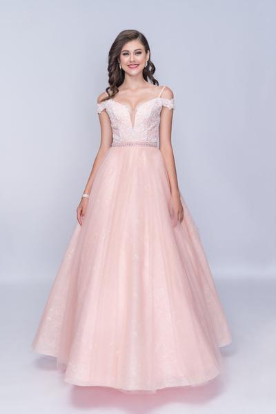 Nina Canacci - 3149 Lace And Beaded Deep V-neck Ballgown